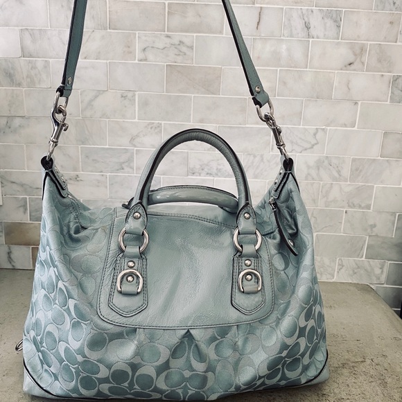 Coach Handbags - Coach Light Blue Jacquard Satchel